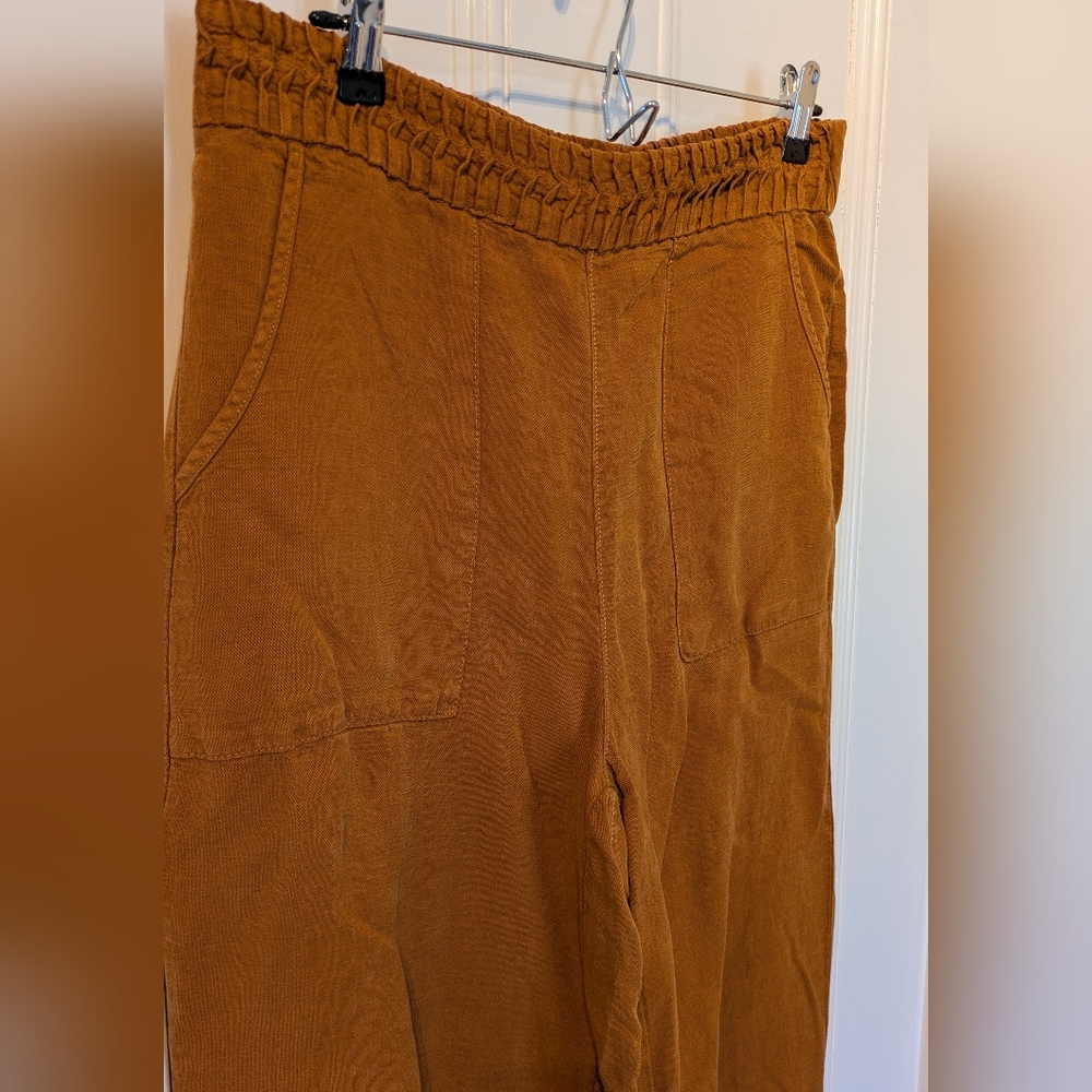 Joie L wide leg linen pant stretch waist patch front back pockets - Picture 2 of 5
